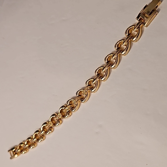 Rhinestone & Goldtone Link 6.5" Bracelet - Picture 6 of 9